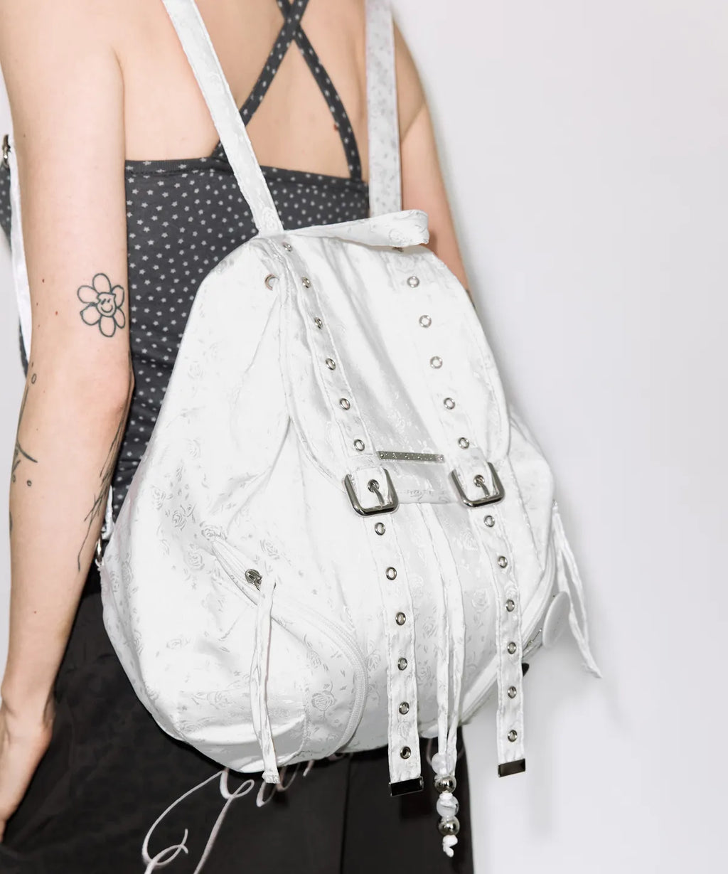 【Fancy Club】SATIN EYELET BACKPACK [White / Black]