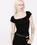 【Fancy Club】LACE SQUARE NECK TOP [Baby blue / Black]