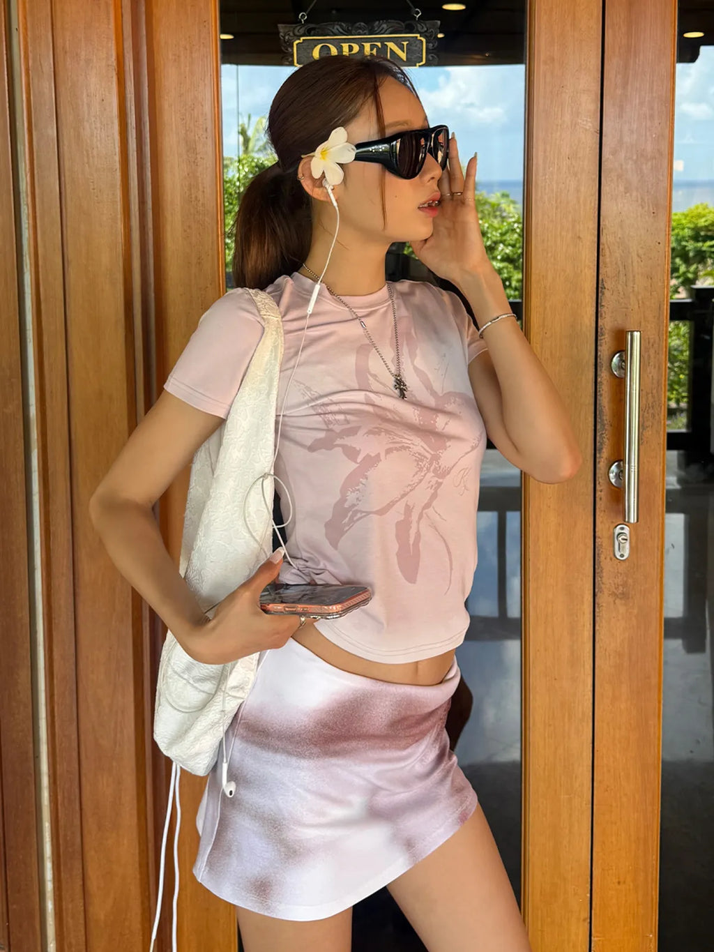 【kijun】Lily Blush Tee Dusty [Sage / Pink]