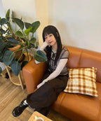 【Fancy Club】3-WAY DOT LAYERED LONG SLEEVE [Beige / Gray]