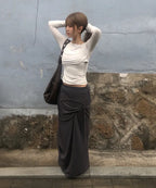 【Flare up】Asymmetrical Draped Long Skirt - 3 colors