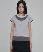 【Flare up】3-Layered Henley T-shirt [Black / Gray]
