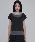 【Flare up】3-Layered Henley T-shirt [Black / Gray]