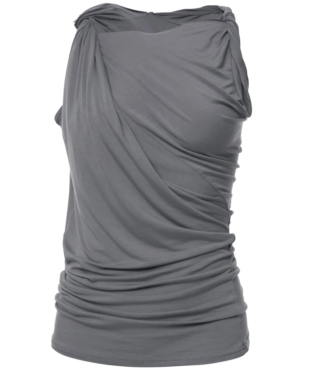 【Flare up】Braided Asymmetrical Sleeveless [Black / White / Gray]