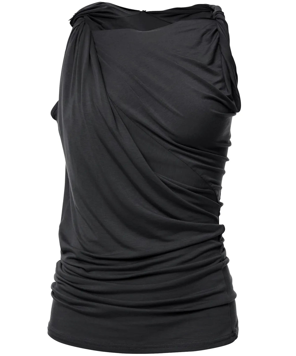 【Flare up】Braided Asymmetrical Sleeveless [Black / White / Gray]