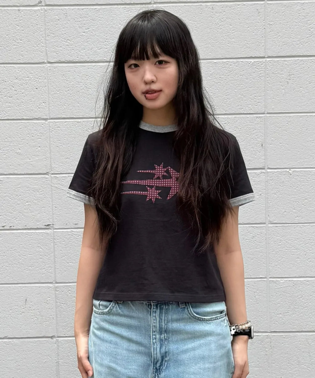 【niceghostclub】  check 3star basic ringer tee [ cream / yellow / charcoal / gray ]