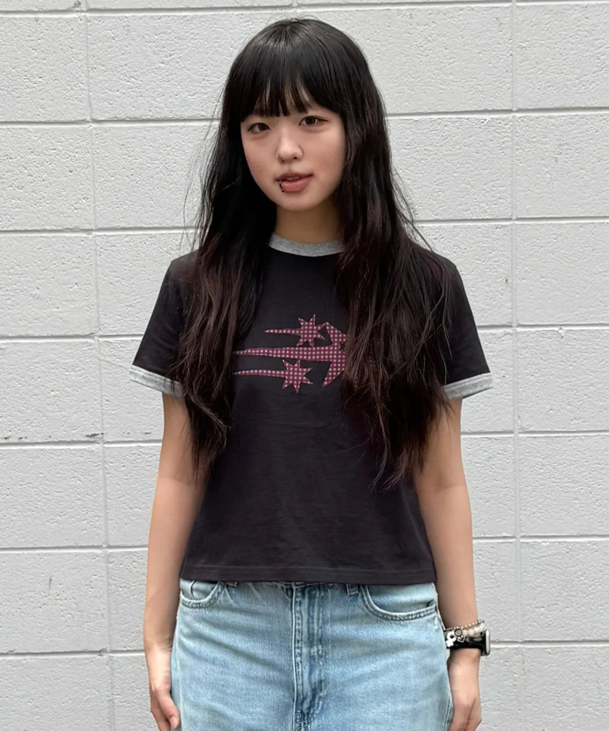 【niceghostclub】  check 3star basic ringer tee [ cream / yellow / charcoal / gray ]