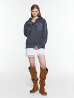 【3hreeto8ighty】EYELET POCKET HOODIE ZIP-UP - 2 colors