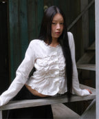 【Flare up】Saya Frill Puff Long Blouse [Black]