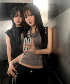 【Flare up】Hooded High Neck Sleeveless [Gray / Black]