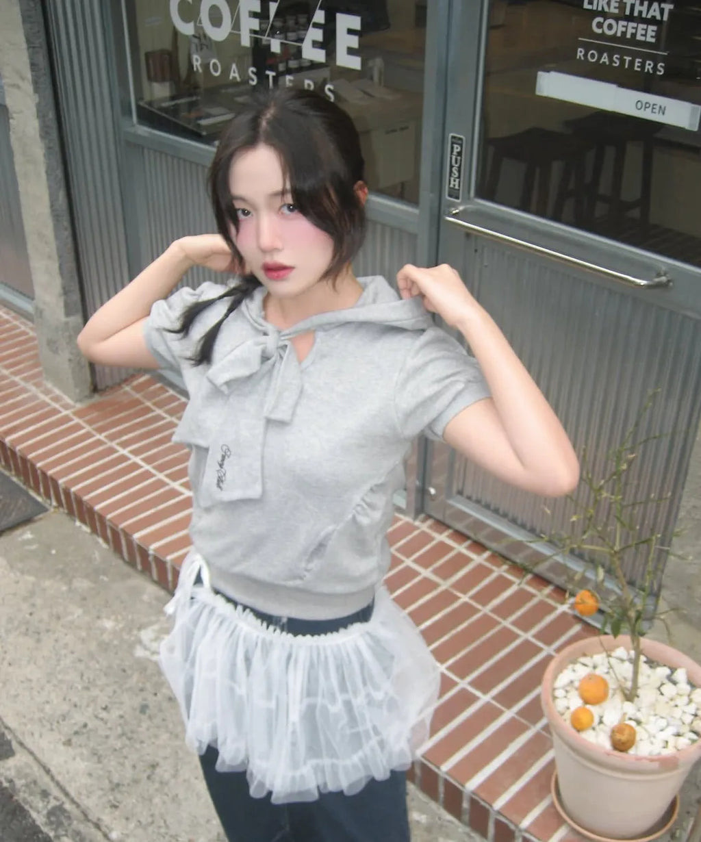 【Fancy Club】PUFF ROUND SCARF HOODIE [Gray]
