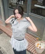 【Fancy Club】PUFF ROUND SCARF HOODIE [Gray]
