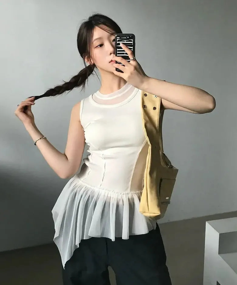 【Flare up】Layered Lace Frill Sleeveless - 3 colors