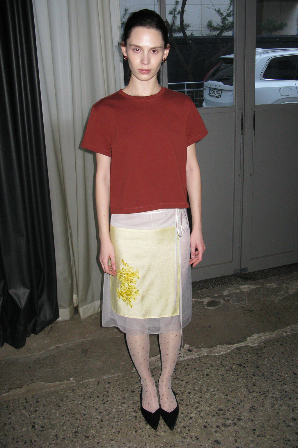 【overdue flair】BEADED LAYERED WRAP SKIRT - YELLOW/BLUE
