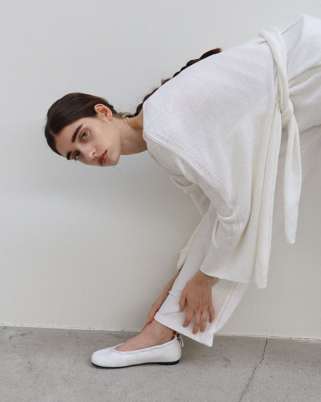 【PAES】Leather String Vintage Flat  [ White / Black ]