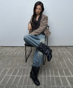 【KHIHO】RIVEL SLOUCHY MID BOOTS [ Black / Brown ]