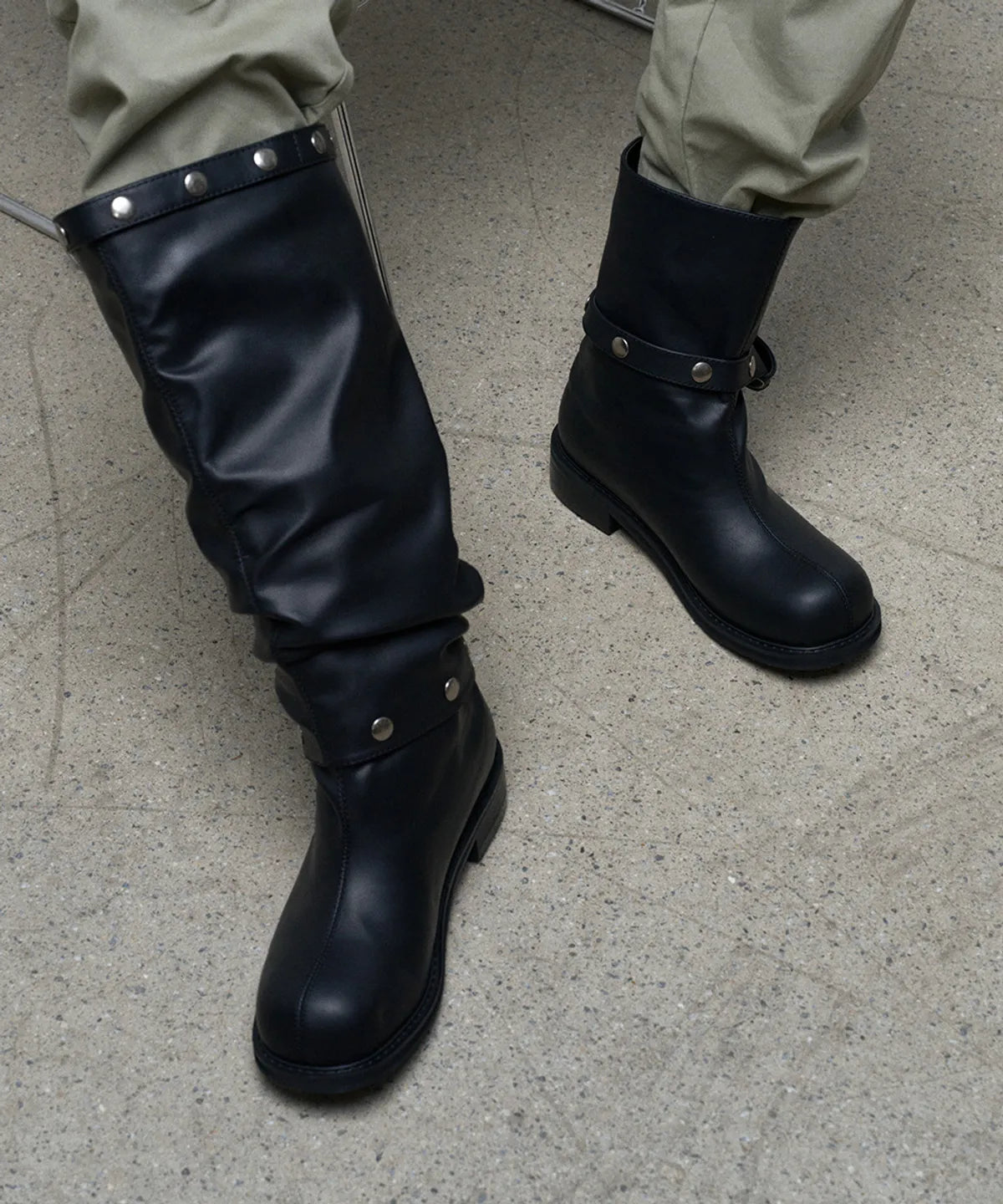 【KHIHO】NODE STUD BOOTS [ Black / Grey ]