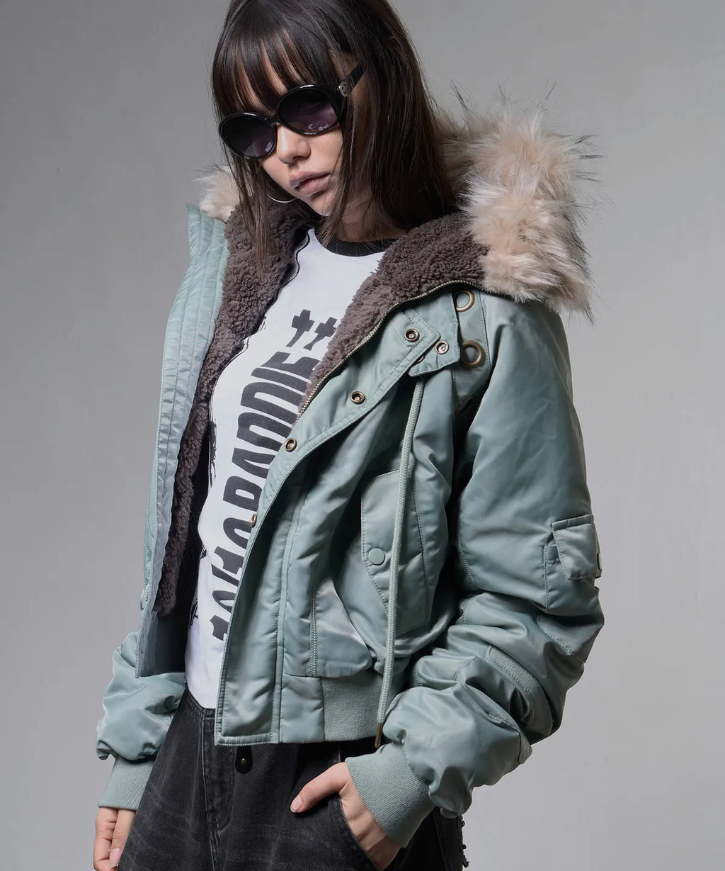 【Fancy Club】EYELET FUR MA-1 JACKET - 4 colors