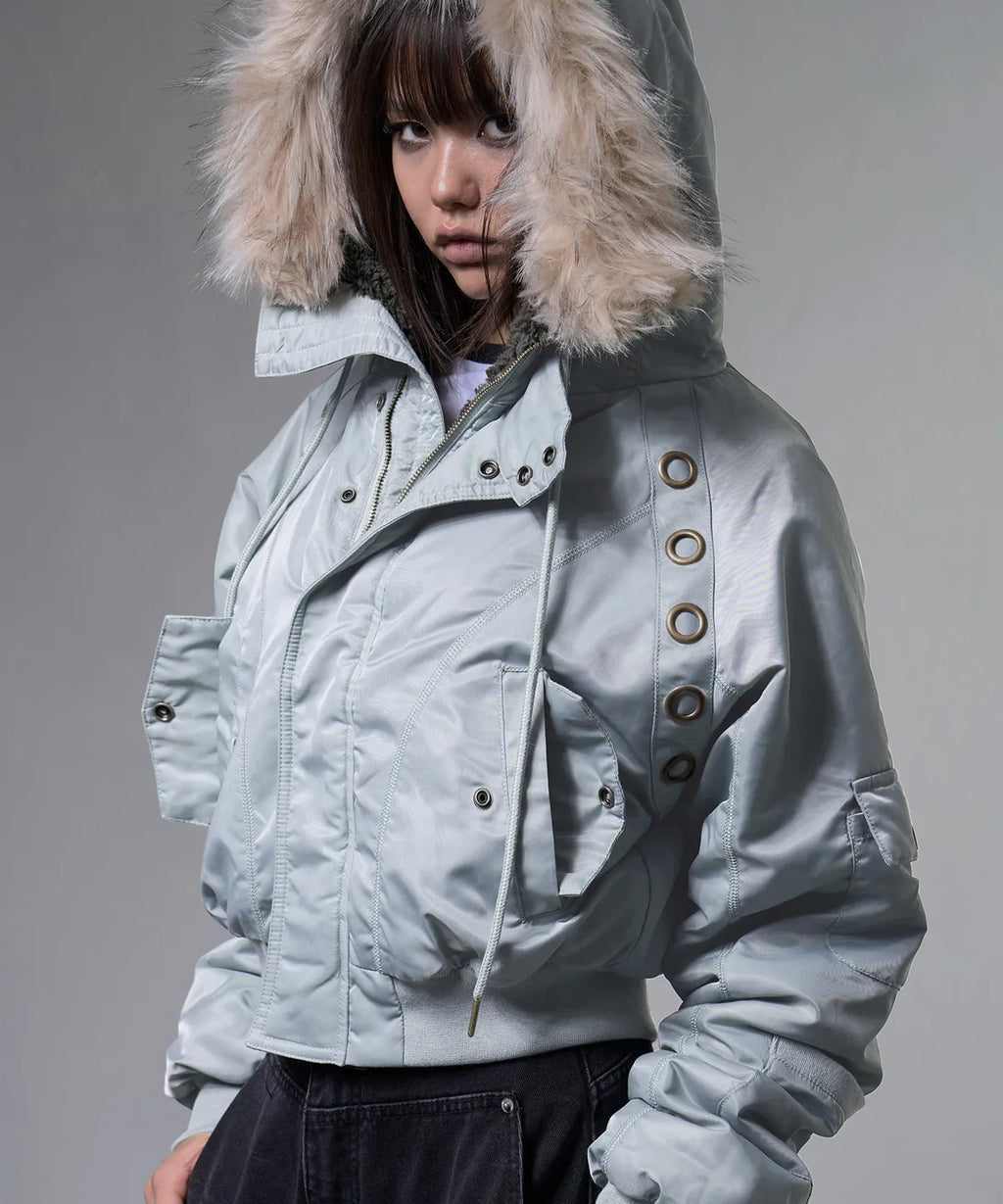 【Fancy Club】EYELET FUR MA-1 JACKET - 4 colors