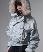 【Fancy Club】EYELET FUR MA-1 JACKET - 4 colors