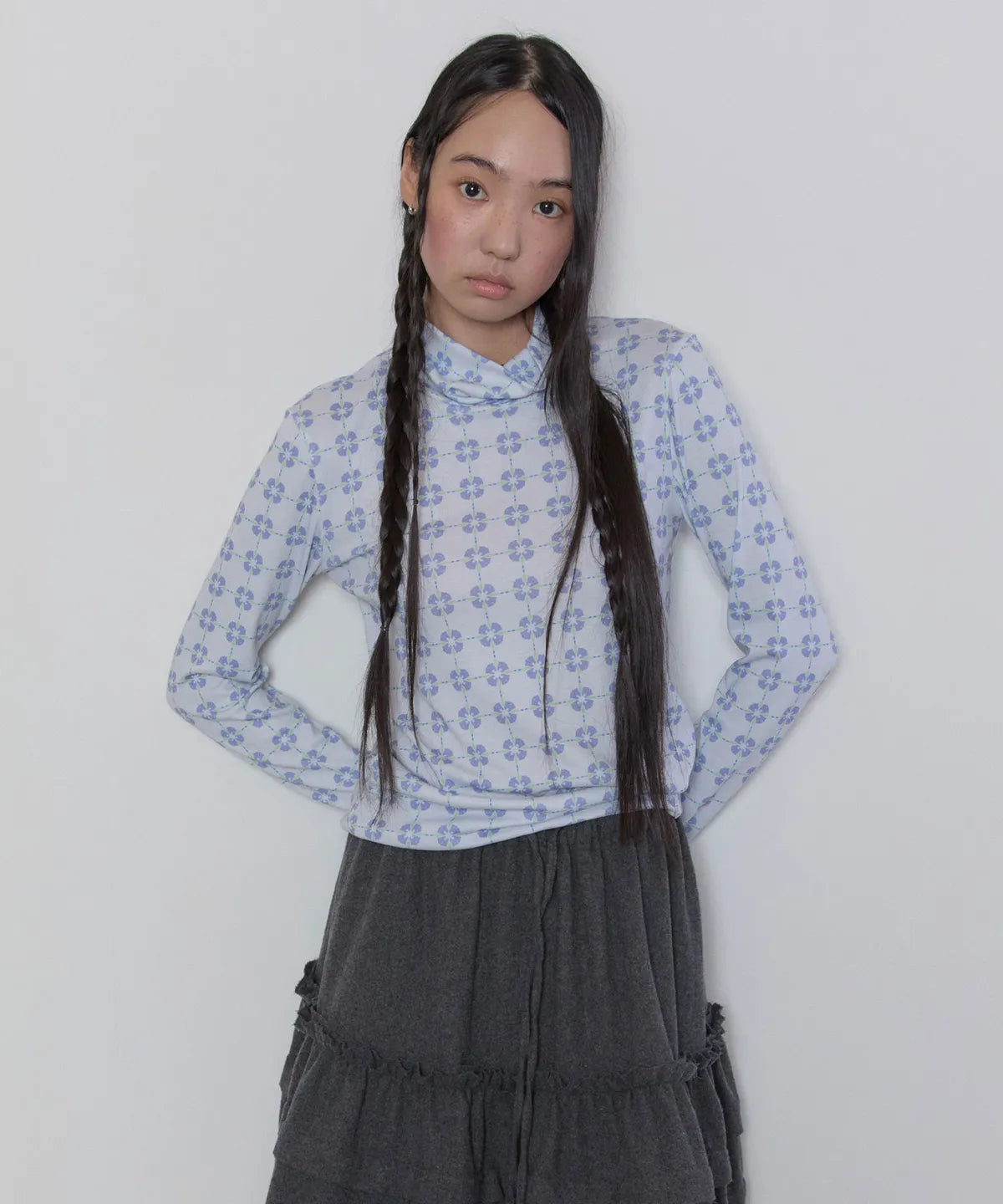 【typeservice】Flora Tile Top [ Mint / Gray ]
