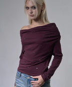 【Fancy Club】EYELET COWL ONE-SHOULDER TOP - 3 colors
