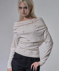 【Fancy Club】EYELET COWL ONE-SHOULDER TOP - 3 colors