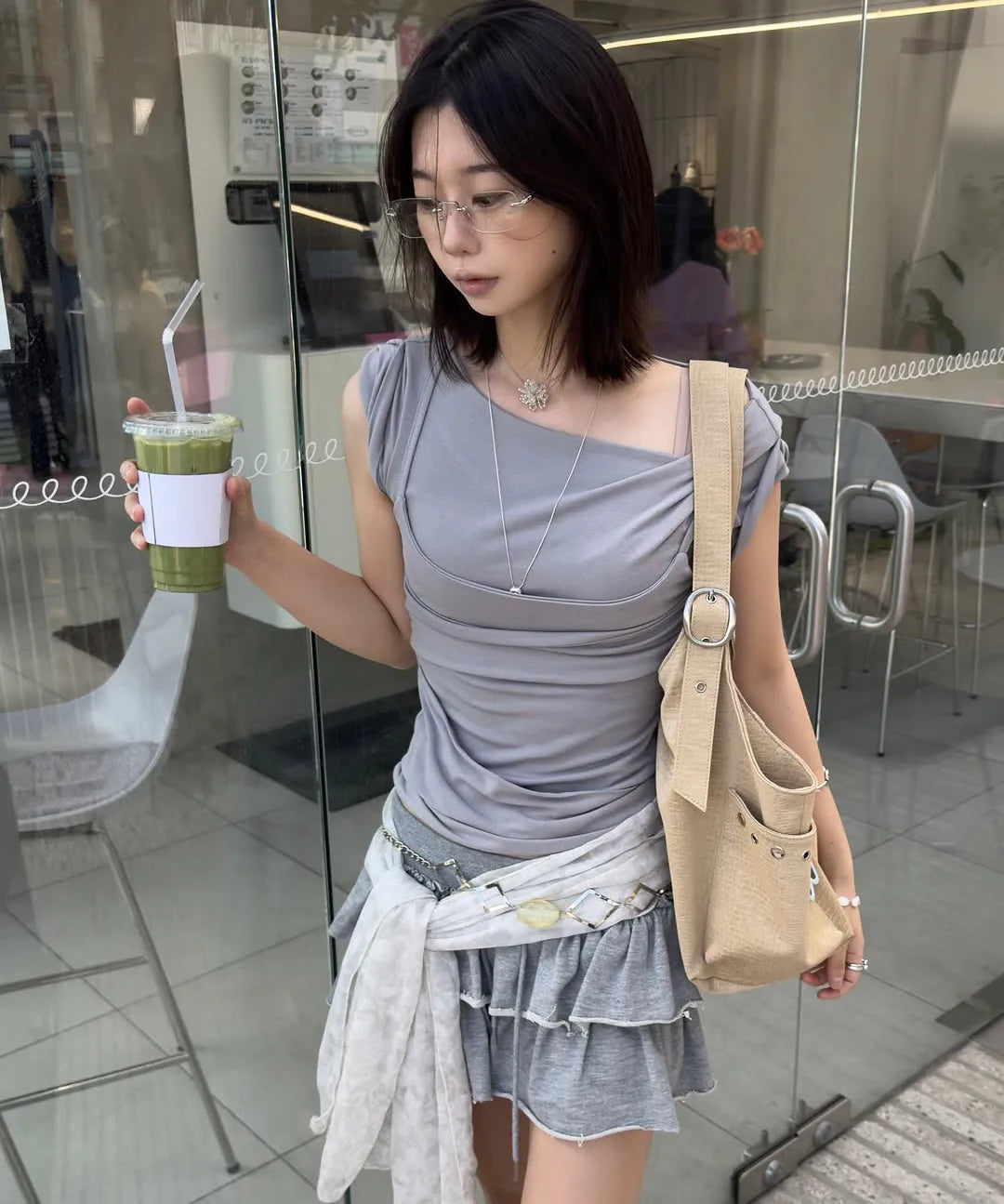 【Flare up】 Layered Bustier T-shirt [4 colors]
