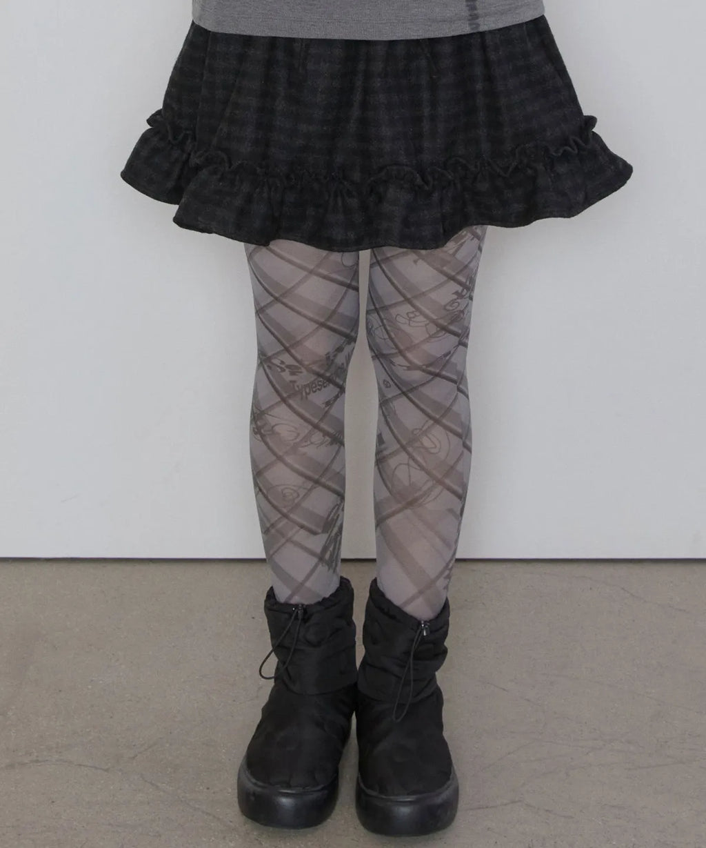 【typeservice】Sketch Grid Tights [ Gray / blue ]