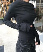【Flare up】Drape Long Sleeve [Black / Grey]