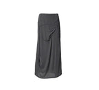 【Flare up】 Asymmetrical Draped Long Skirt [Black / Charcoal]
