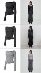 【Flare up】Layered Bustier Long Sleeve [Black / Grey / Charcoal / White]