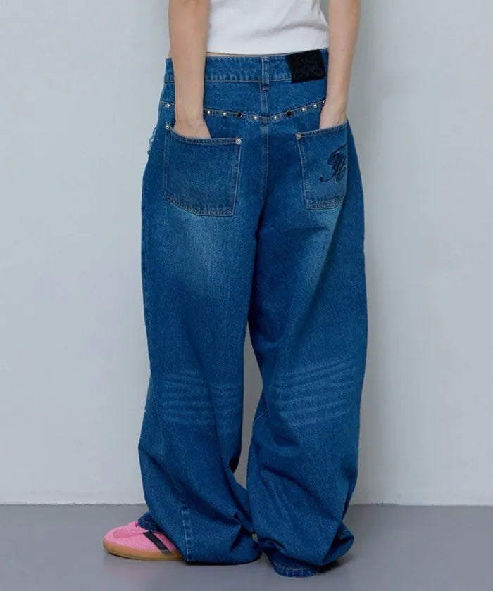 【Fancy Club】BOHEMIAN STUDDED DENIM PANTS
