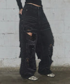 【Fancy Club】 WASHED DAMAGE DENIM PANTS [Black / Gray]