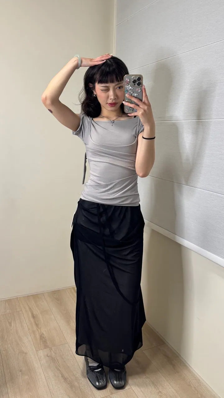【Flare up】 Layered Bustier T-shirt [4 colors]
