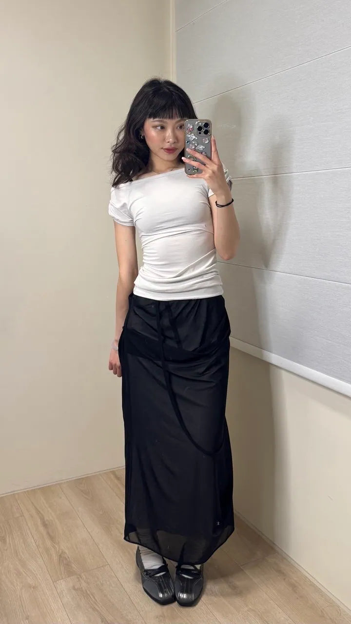 【Flare up】Draped Top [Black / White / Gray]