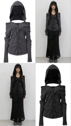 【Flare up】Braided Cardigan  [Black / Charcoal]