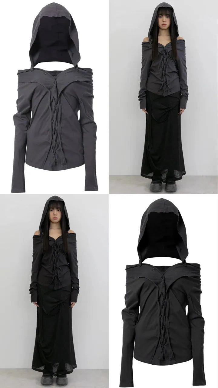 【Flare up】Braided Cardigan  [Black / Charcoal]