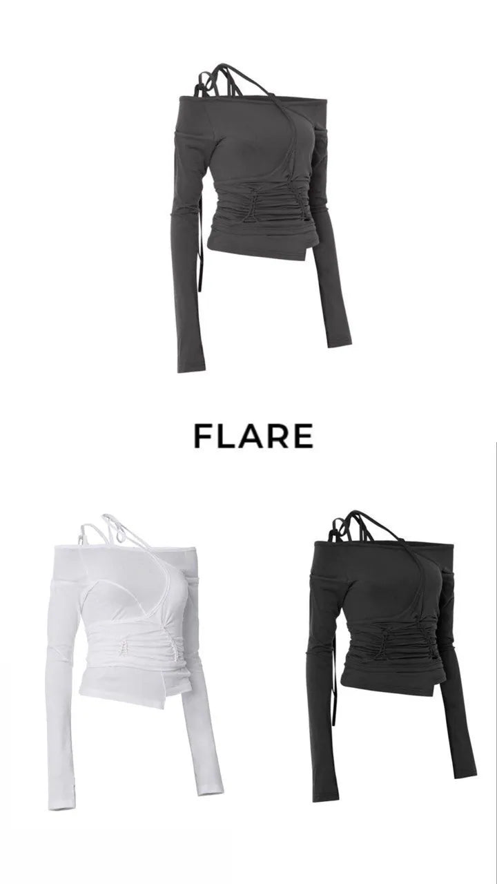 【Flare up】Handmade Twisted Layered Long Sleeve [Black / Charcoal / White]