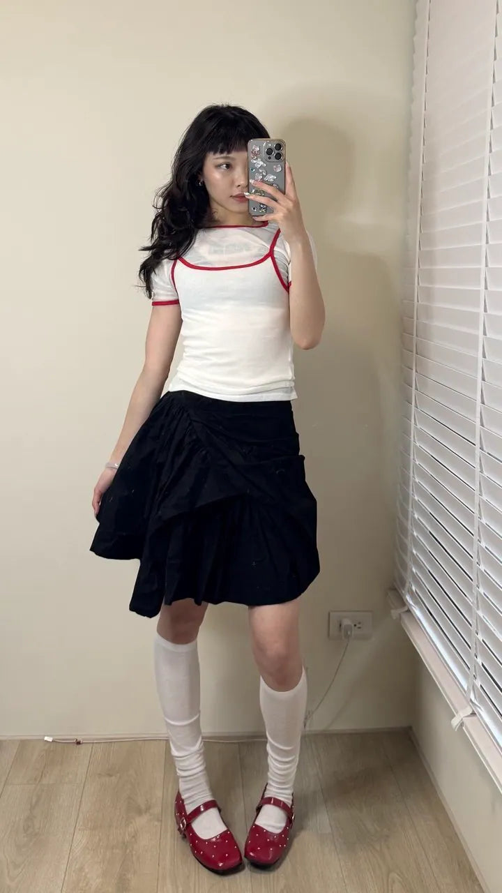 【Flare up】Asymmetrical Draped Layered Skirt （黑色現貨）