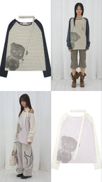 【Fancy Club】MY BEAR OFF-SHOULDER [Pink / Blue]
