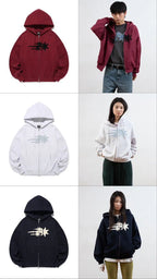 【niceghostclub】3STAR APPLIQUE HOODIE ZIP UP [NAVY / WHITE / BURGUNDY]