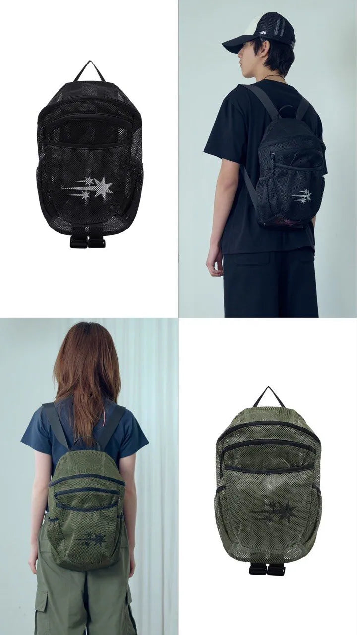 【niceghostclub】  】mesh backpack [ khaki / black ]