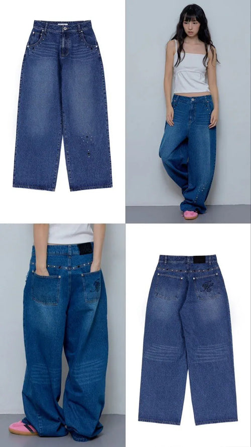 【Fancy Club】BOHEMIAN STUDDED DENIM PANTS