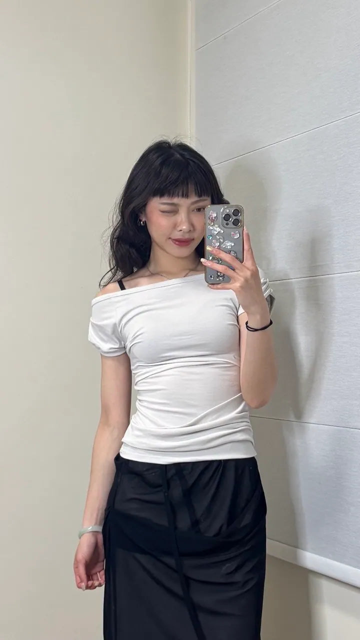【Flare up】Draped Top [Black / White / Gray]