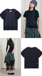 【niceghostclub】FFATS frill apron layered tee [ navy ]