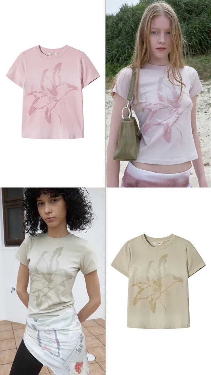 【kijun】Lily Blush Tee Dusty [Sage / Pink]
