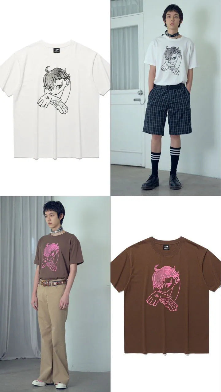 【niceghostclub】 gatekeeper hand tee [ white / brown ]