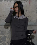 【Fancy Club】SHIRT LAYERED LONG SLEEVE [Gray / Black / Charcoal]
