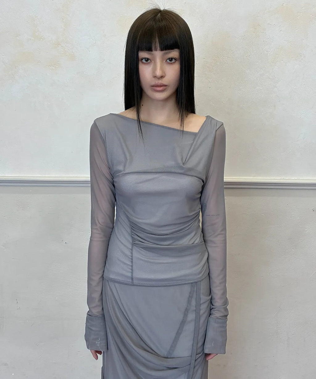 【Flare up】Draped Mesh Layered Long Sleeve  - 2 colors